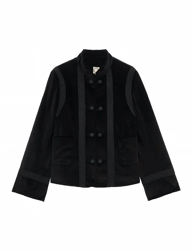 women's asymmetrical zip jacket -Phoebe Velvet Jacket In Black