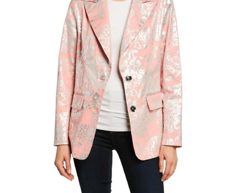 women's long trench coat -Pink Foil Jacket In Pink W/silver Foil