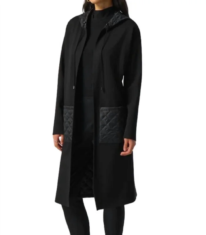 ladies' designer overcoat -Quilted Hooded Jacket In Black