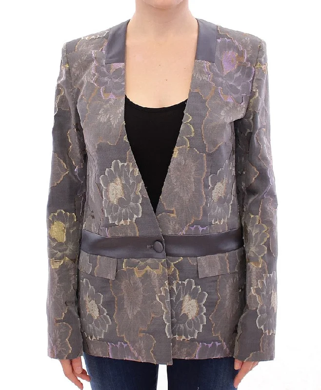 stylish longline coat for women -Roberto Fragata  Silk Floral Cotton Women's Blazer