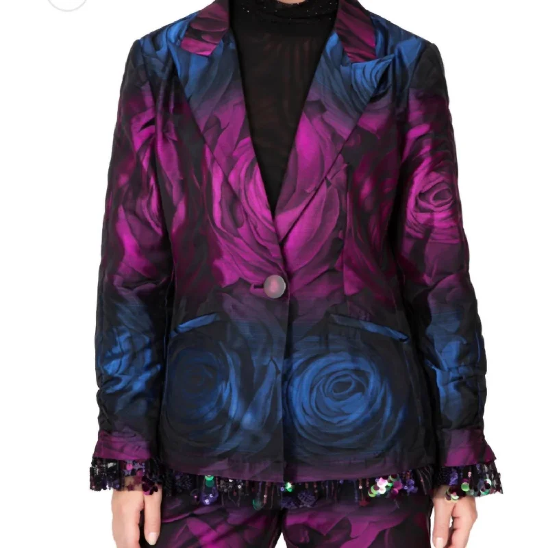 ladies' fur-lined jacket -Rose Garden And Lace Jacket In Purple