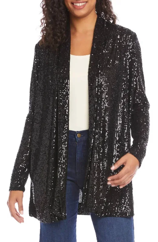 women's biker-style leather jacket -Sequin Jacket In Black Sequin