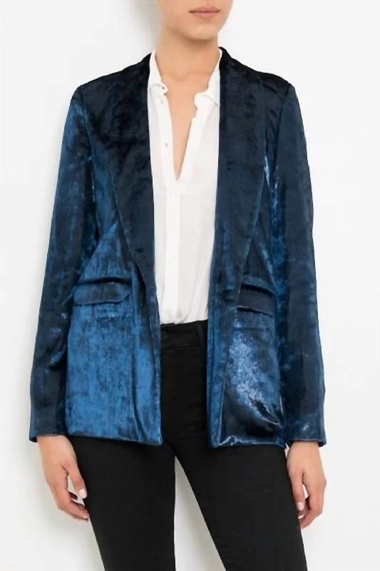 versatile trench coat for ladies -Shawl Collar Jacket In Blue