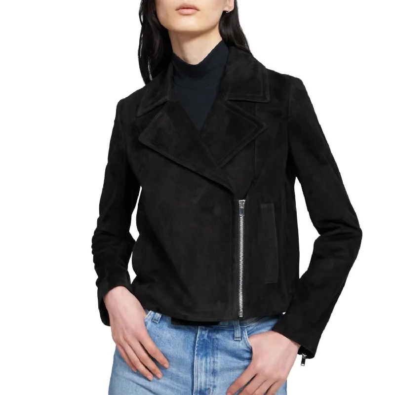 women's reversible coat -Slim Moto Jacket In Black Suede