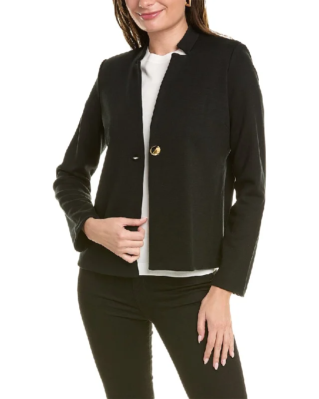 breathable softshell jacket for women -St. John Milano Knit Wool-Blend Jacket