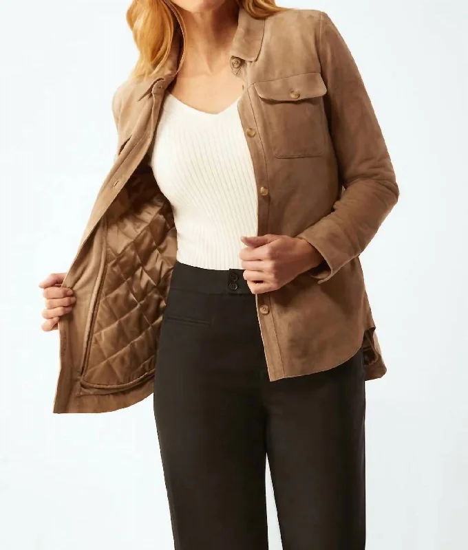 women's hooded winter jacket -Suede Shirt Jacket In Camel