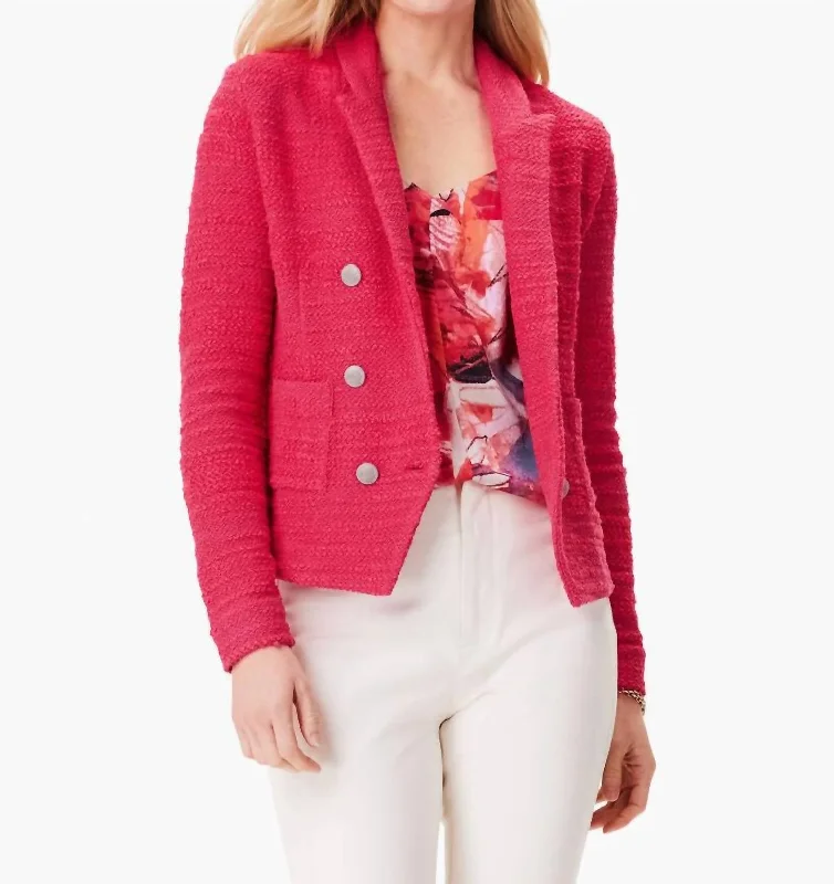 women's lightweight cargo jacket -Textured Femme Knit Jacket In Bright Rose