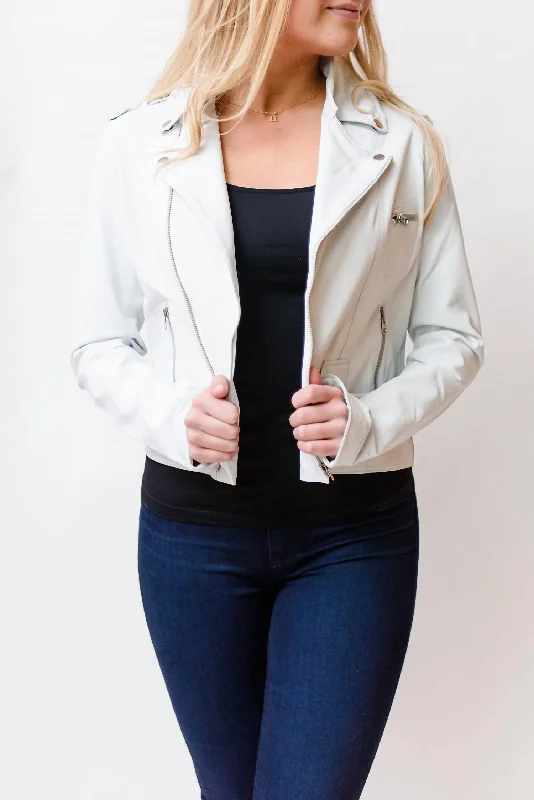 cropped faux leather jacket for women -Tyler Leather Jacket, In White