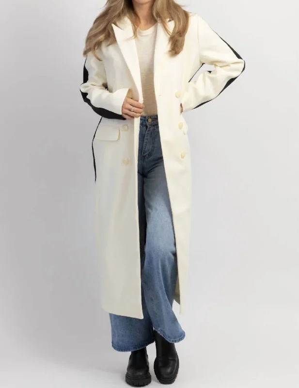 women's waterproof raincoat -Upper East Color Block Coat In Ivory & Black