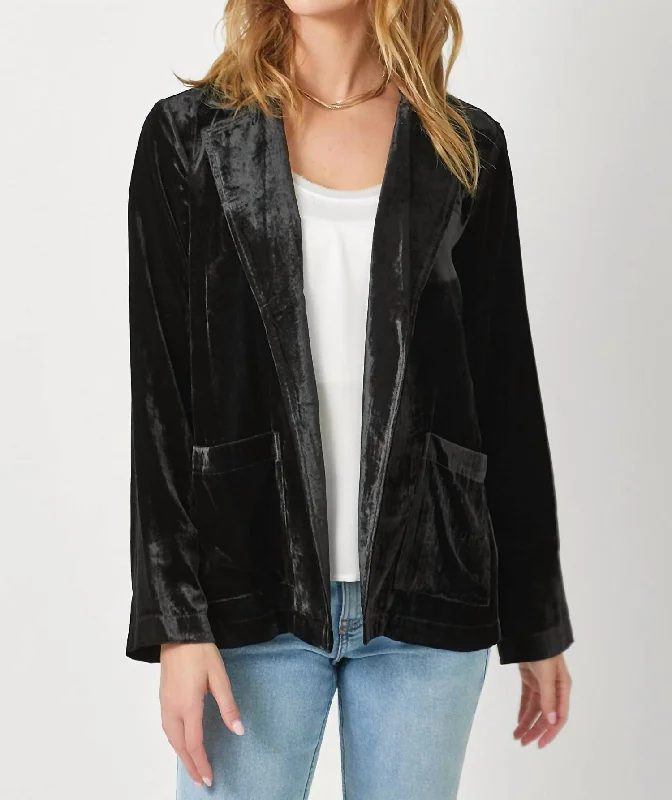 stylish women's blazer -Velvet Open Jacket In Black