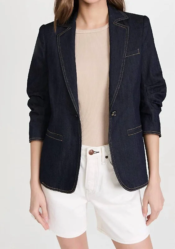 sleek minimalist coat for women -Women Khloe Single Button Stylish Sleeve Denim Blazer In Indigo