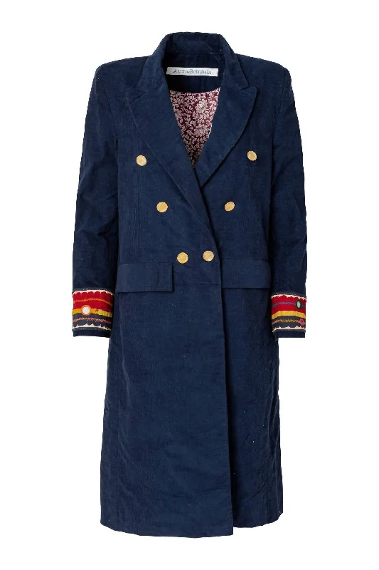 structured blazer jacket for women -Women's Wade Corduroy Coat In Navy Indigo