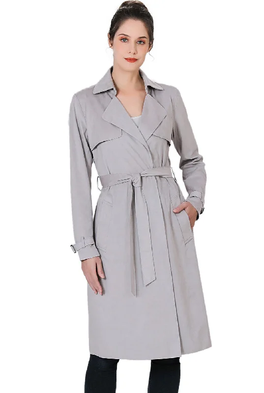 double-layered long coat for women -BGSD Women Charlotte Long Suede Trench Coat