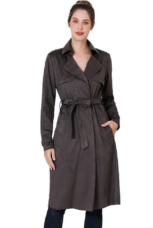 women's oversized corduroy jacket -BGSD Women Charlotte Long Suede Trench Coat