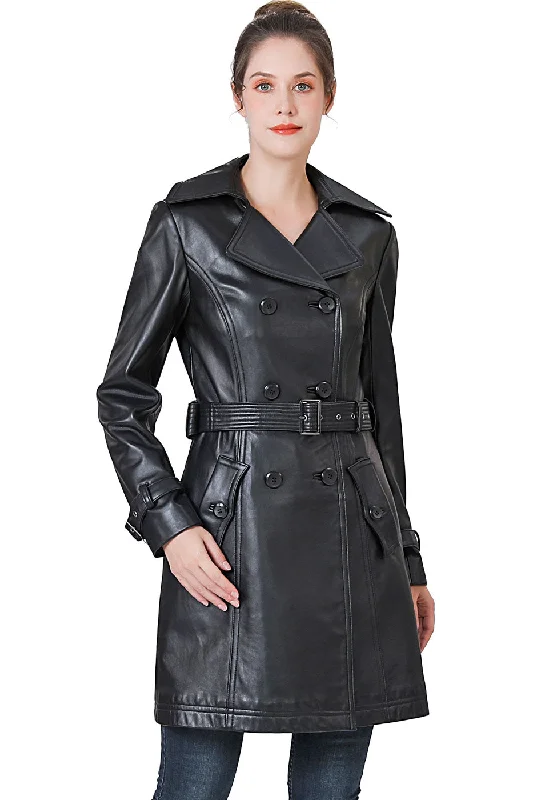 ladies' fleece zip-up jacket -BGSD Women Ella Belted Lambskin Leather Trench Coat