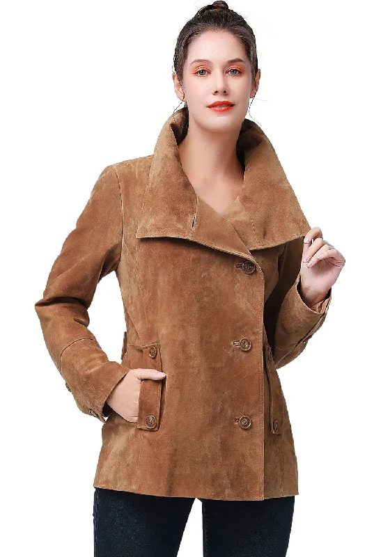 women's belted trench coat -BGSD Women Jane Suede Leather Jacket