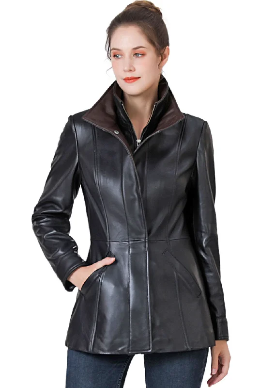 women's slim fit blazer -BGSD Women Kara Lambskin Leather Scuba Jacket