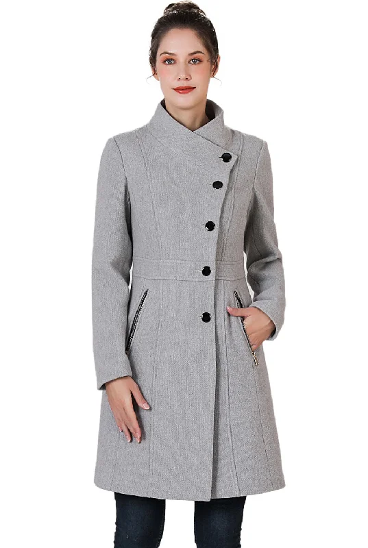 women's asymmetrical zip jacket -BGSD Women Kya Asymmetrical Button Front Walker Coat