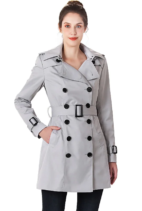 women's double-breasted coat -BGSD Women Leah Waterproof Hooded Mid Length Trench Coat