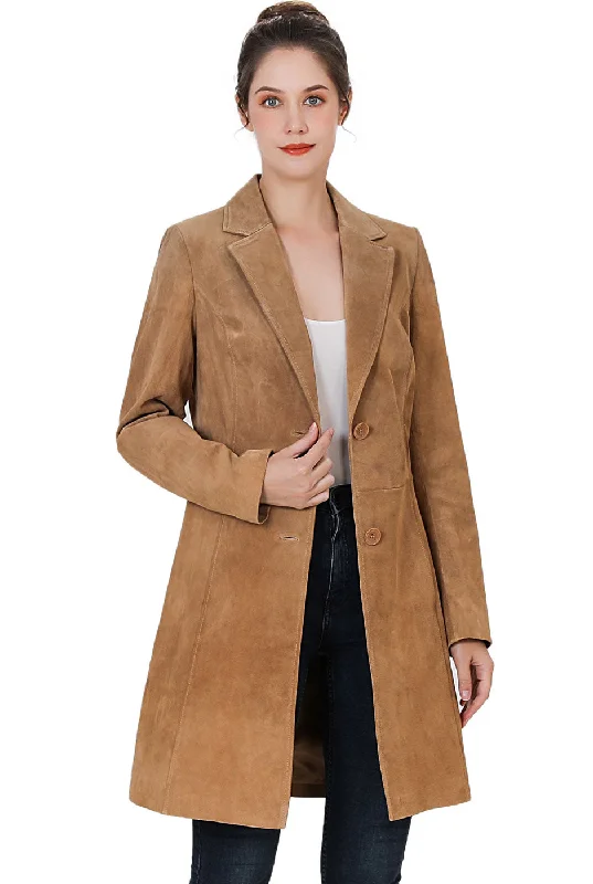 women's cropped bomber jacket -BGSD Women Mary Suede Leather Walker Coat