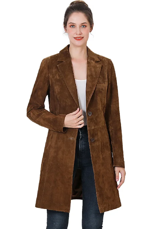 stylish leather jacket for women -BGSD Women Mary Suede Leather Walker Coat