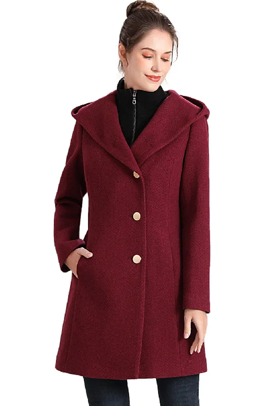 classic camel coat for ladies -BGSD Women Sol Wool Asymmetrical Hooded Walker Coat