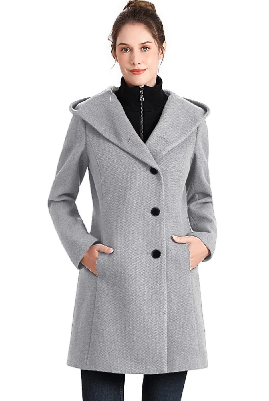 stylish fleece-lined coat for women -BGSD Women Sol Wool Asymmetrical Hooded Walker Coat