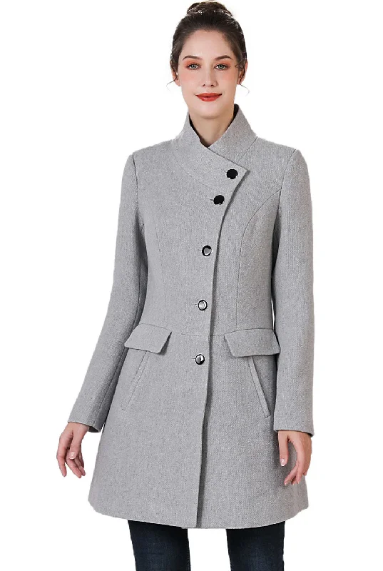 sporty track jacket for women -BGSD Women Sue Wool Stand Collar Walker Coat