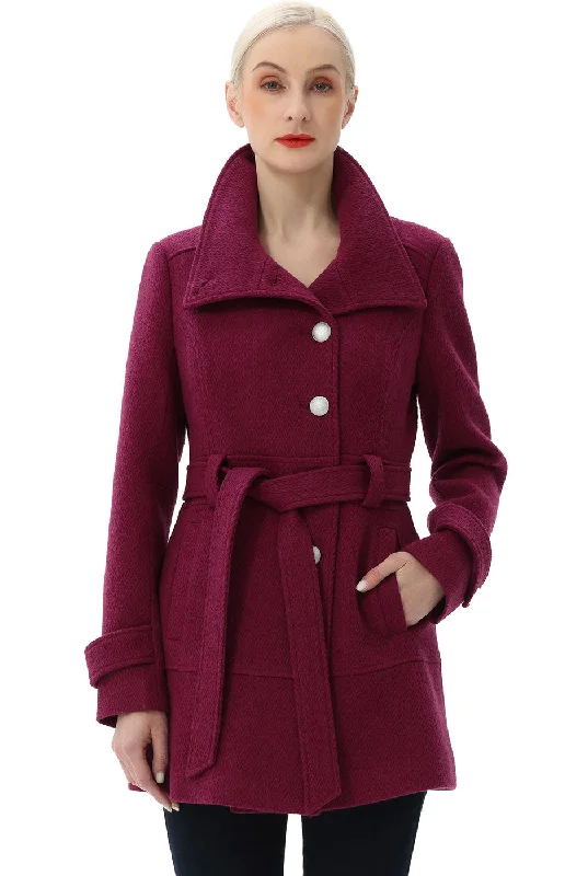 women's hooded winter jacket -BGSD Women Wool Belted Walking Coat