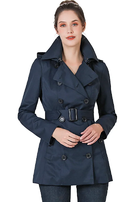 women's elegant cape coat -BGSD Women Evelyn Waterproof Classic Hooded Short Trench Coat