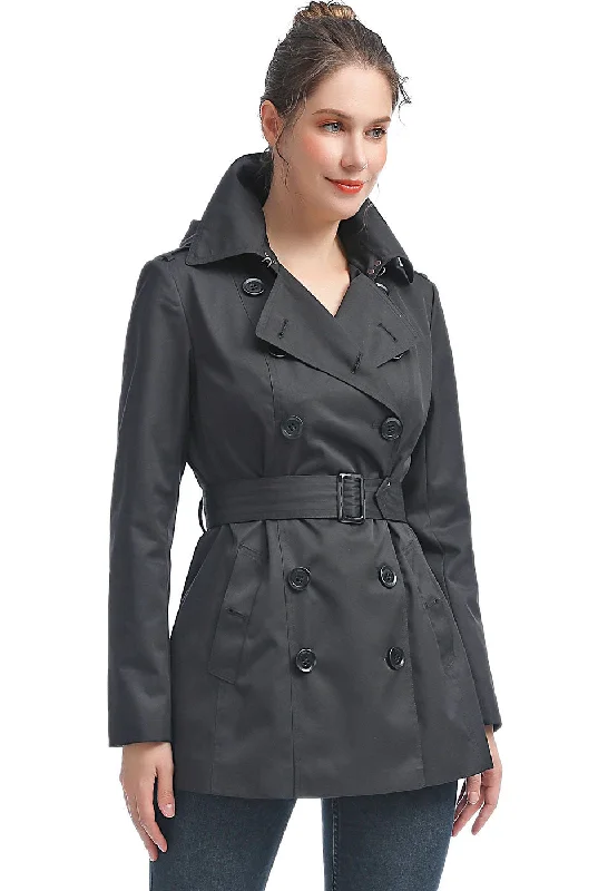 sporty track jacket for women -BGSD Women Evelyn Waterproof Classic Hooded Short Trench Coat