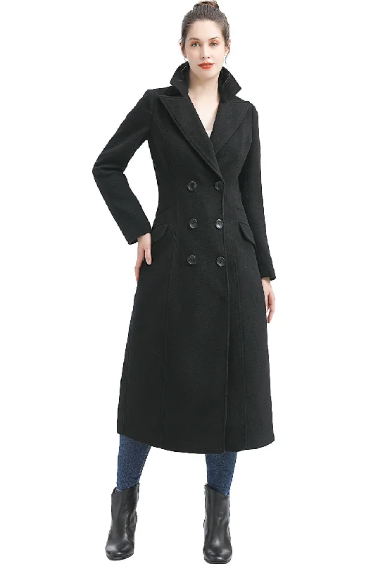 sleek minimalist coat for women -BGSD Women Fay Full Length Long Wool Pea Coat