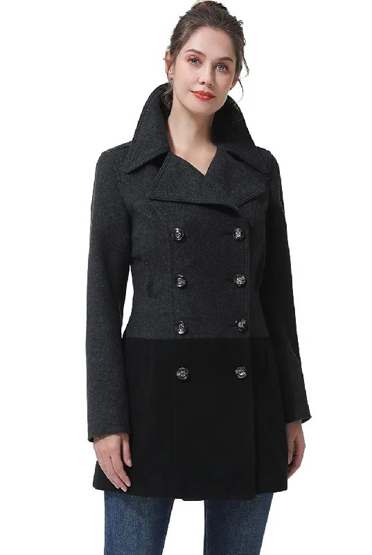 urban style cropped puffer jacket -BGSD Women Gem Color Block Wool Pea Coat