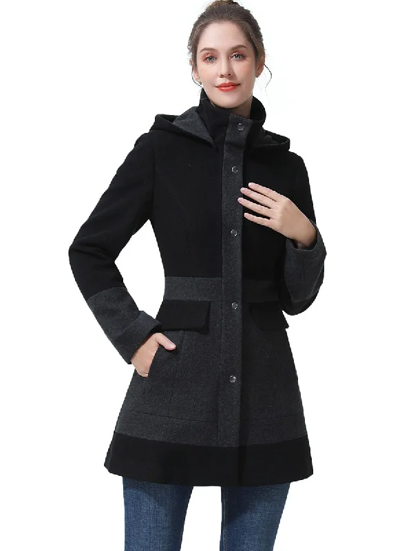 luxury designer winter coat for women -BGSD Women Gia Color Block Hooded Wool Coat