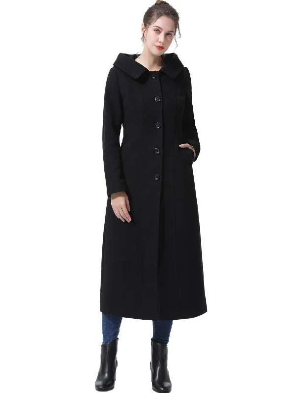 ladies' soft knit cardigan coat -BGSD Women Kai Hooded Full Length Long Wool Coat