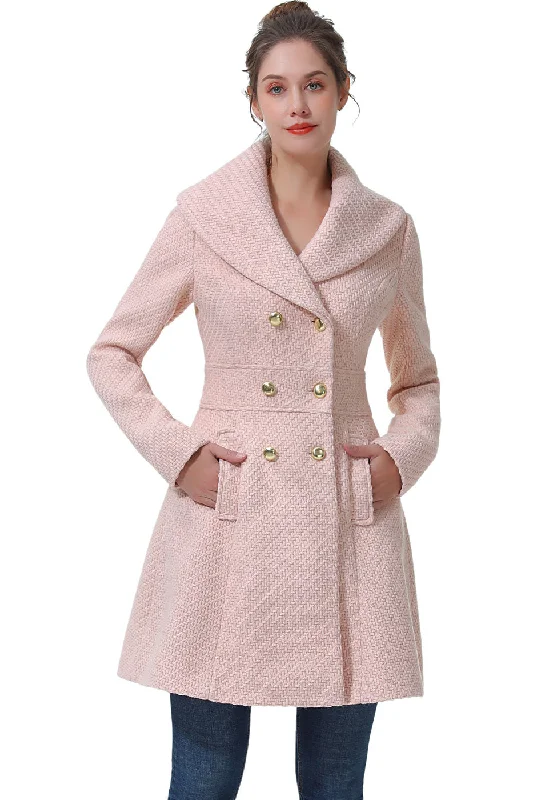 women's travel-friendly jacket -BGSD Women Kay Fit & Flare Boucle Wool Pea Coat