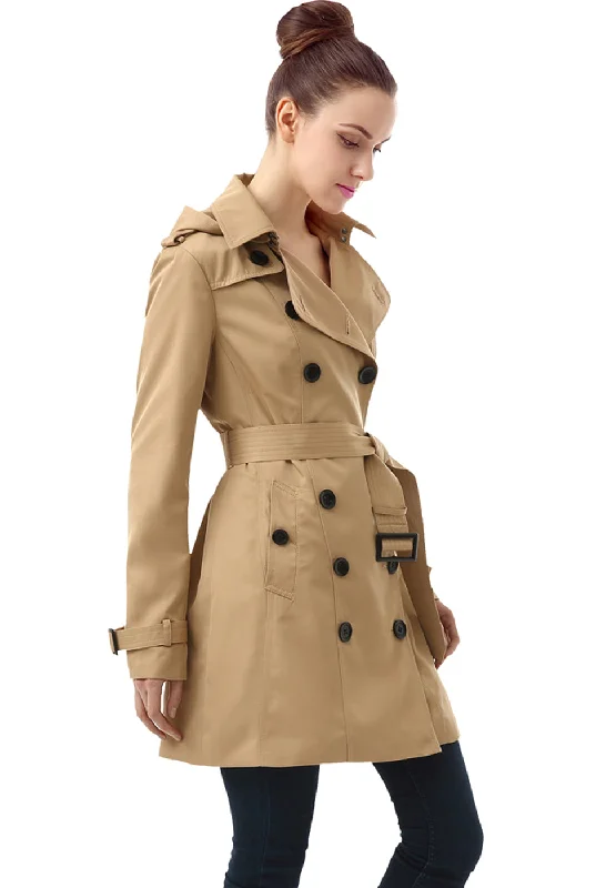 long elegant trench coat for women -BGSD Women Leah Waterproof Hooded Mid Length Trench Coat