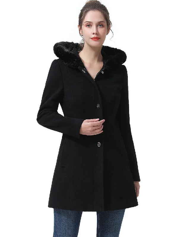 cozy oversized wrap coat for women -BGSD Women Lia Hooded Wool Coat