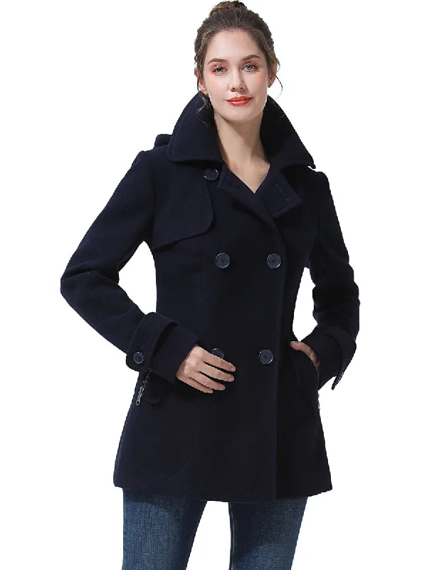 ladies' long hooded winter coat -BGSD Women Luz Hooded Wool Pea Coat