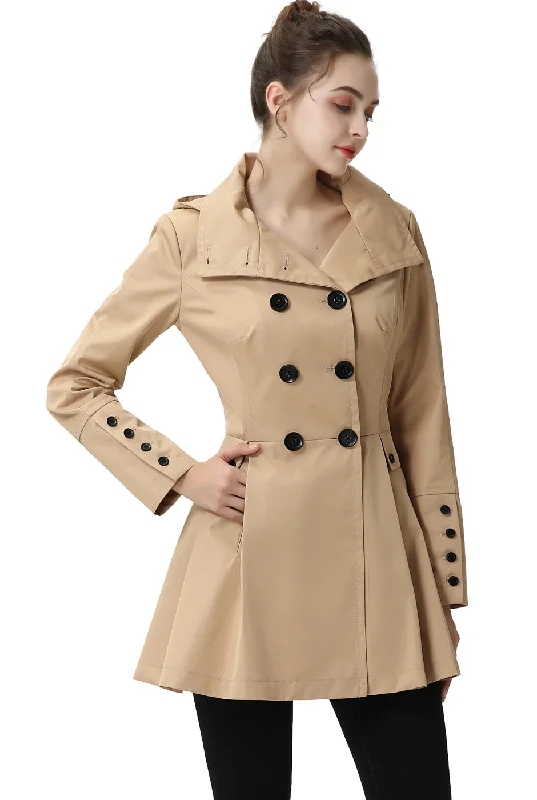 women's asymmetrical zip jacket -BGSD Women Nicole Waterproof Hooded Fit & Flare Trench Coat