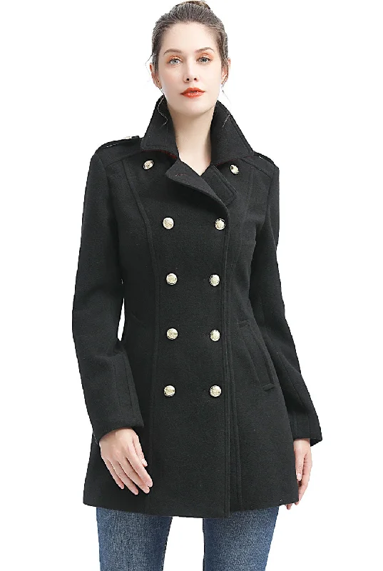 casual zip-up hoodie jacket for women -BGSD Women Victoria Wool Fitted Military Melton Coat